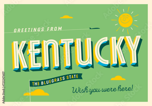 Greetings from Kentucky, USA - The Bluegrass State - Touristic Postcard.