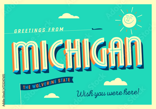 Greetings from Michigan, USA - The Wolverine State - Touristic Postcard.