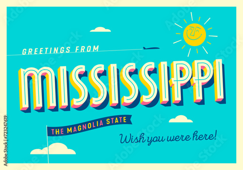 Greetings from Mississippi, USA - The Magnolia State - Touristic Postcard.