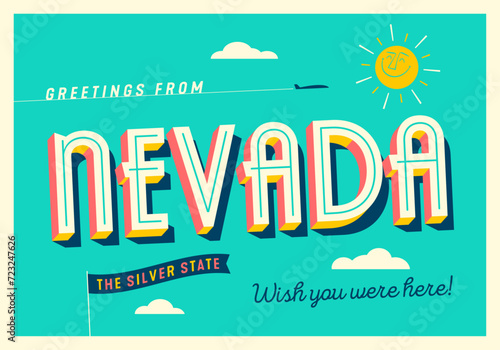Greetings from Nevada, USA - The Silver State - Touristic Postcard.