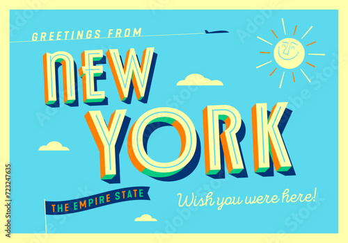 Greetings from New York, USA - The Empire State - Touristic Postcard.