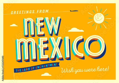 Greetings from New Mexico, USA - The Land of Enchantment - Touristic Postcard.