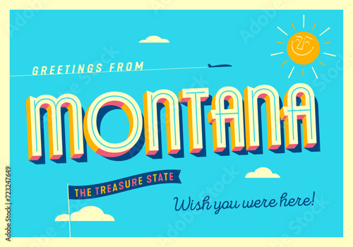 Greetings from Montana, USA - The Treasure State - Touristic Postcard.