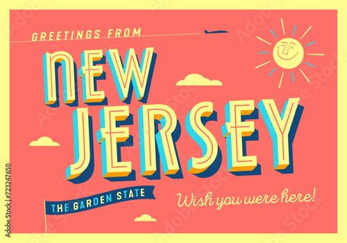 Greetings from New Jersey, USA - The Garden State - Touristic Postcard.