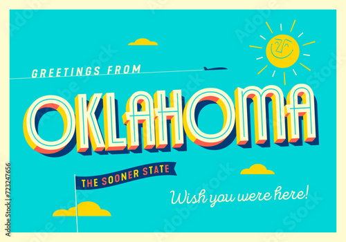 Greetings from Oklahoma, USA - The Sooner State - Touristic Postcard.