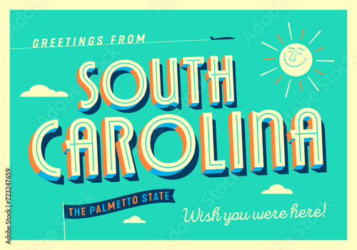 Greetings from South Carolina, USA - The Palmetto State - Touristic Postcard