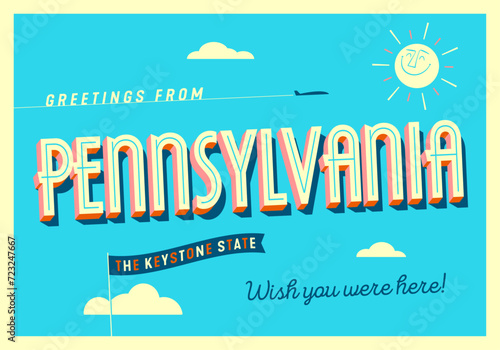 Greetings from Pennsylvania, USA - The Keystone State - Touristic Postcard.