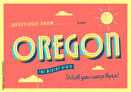 Greetings from Oregon, USA - The Beaver State - Touristic Postcard.