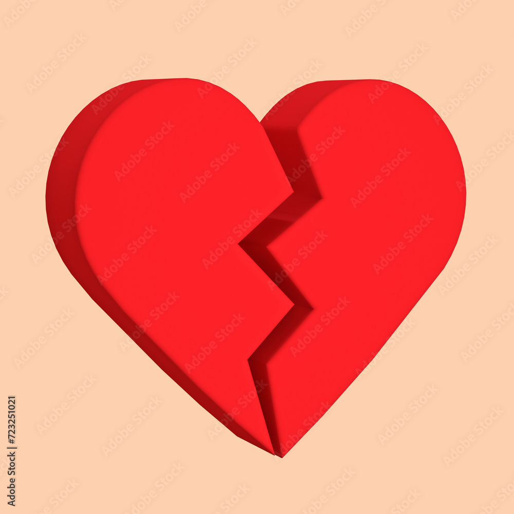 Red broken heart 3D illustration Red broken heart 3D illustration