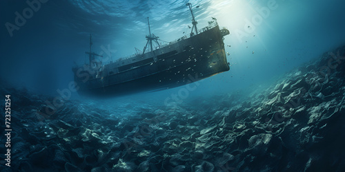 A Digital Painting of a Shipwreck in the Deep Sea, Deep sea adventure exploring shipwrecks, coral reefs, Ocean Treasure, sea life, Generative AI  © shabnam