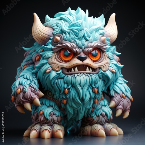 Cartoon funny monster 3d illustration for children. Cute fairytale monster print for clothes  stationery  books  merchandise. Toy monster 3D character banner  background. Cartoon character 3d monster.