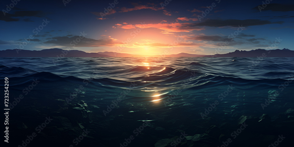sunrise over the sea, Sunrise Background, Beautiful seascape at sunrise, Beautiful majestic sunrise sky ocean sea beach,  Generative AI