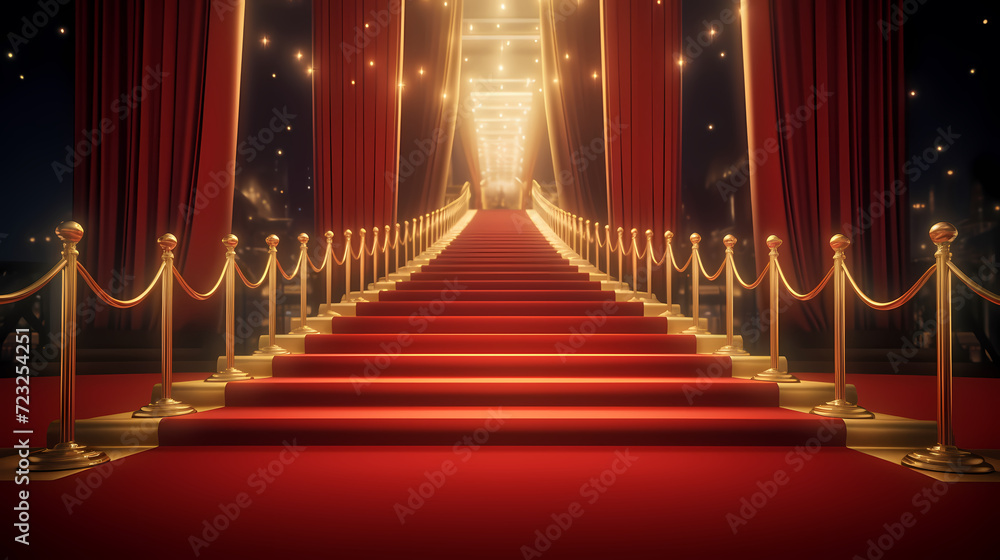 Red carpet staircase background, VIP entrance, night awards ceremony Red carpet staircase background, VIP entrance, night awards ceremony