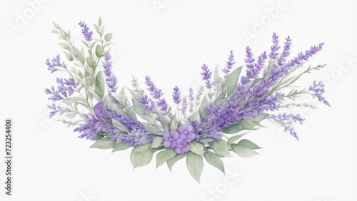 Watercolor eucalyptus leaves and violet lavender flower background © Reazy Studio