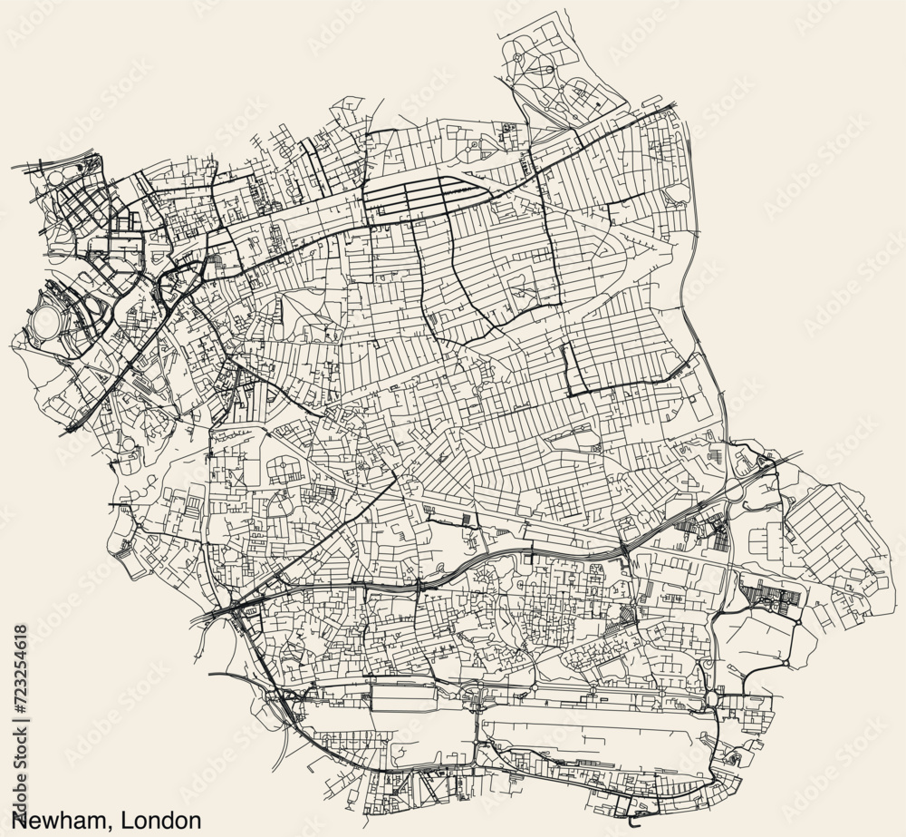 Street roads map of the BOROUGH OF NEWHAM, LONDON