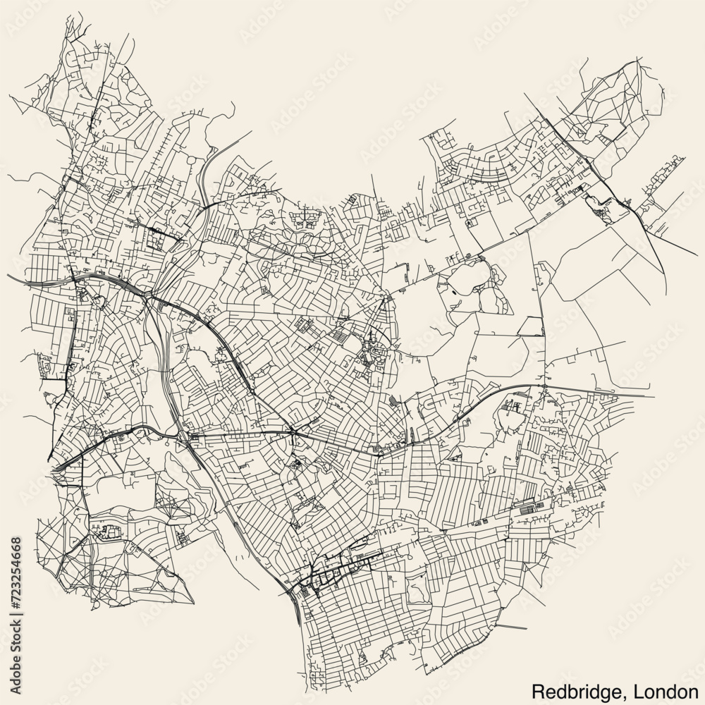Fototapeta premium Street roads map of the BOROUGH OF REDBRIDGE, LONDON