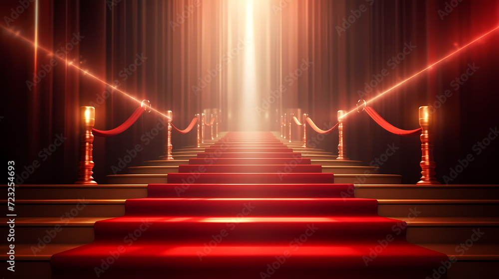 Red carpet staircase background, VIP entrance, night awards ceremony Red carpet staircase background, VIP entrance, night awards ceremony