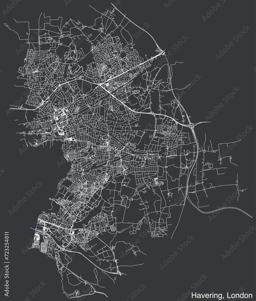Street roads map of the BOROUGH OF HAVERING, LONDON