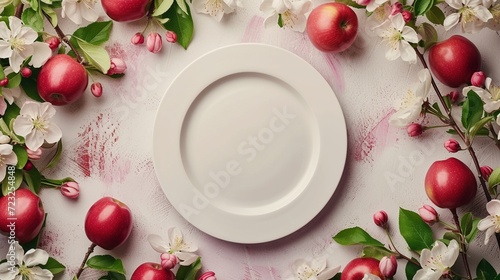 Elegant Spring Dining Concept with Apple Blossoms and Plate