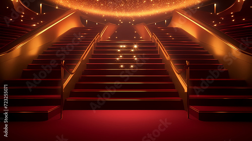 Red carpet staircase background  VIP entrance  night awards ceremony