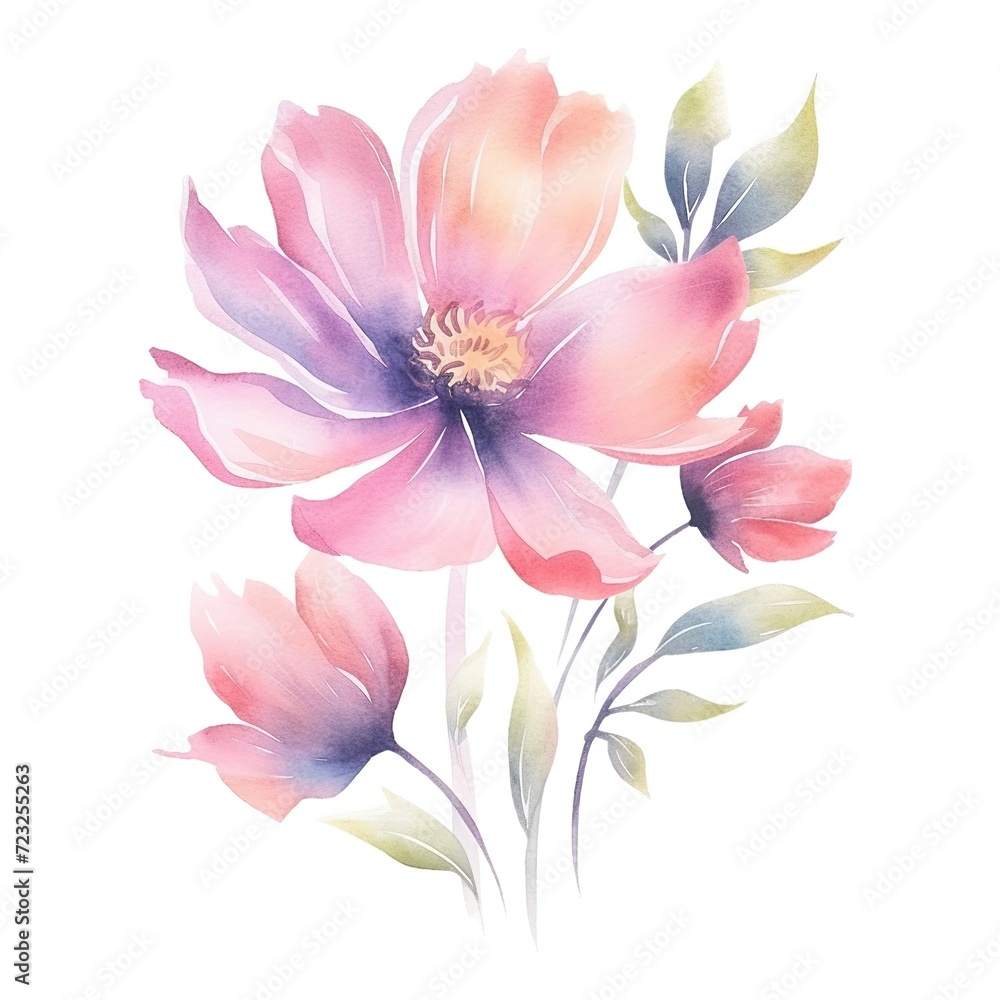 Obraz premium watercolor flowers, illustrations in handmade watercolor style on a white background, generative ai 
