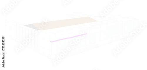 Vector sketch illustration of the architectural design of a multi-storey hotel mall building