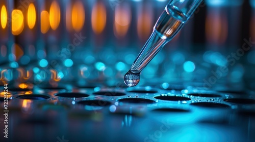 Close-up of Pipette and Liquid Droplet in Laboratory Setting