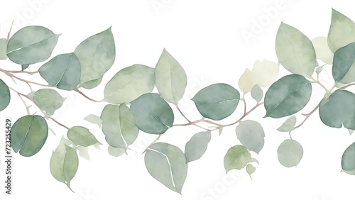 Watercolor illustration of Eucalyptus leaves branches on white
