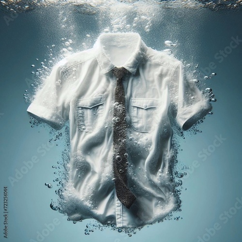 Camisa branca com gravata mergulhada na água, execelente para propaganda de lava roupas e sabão