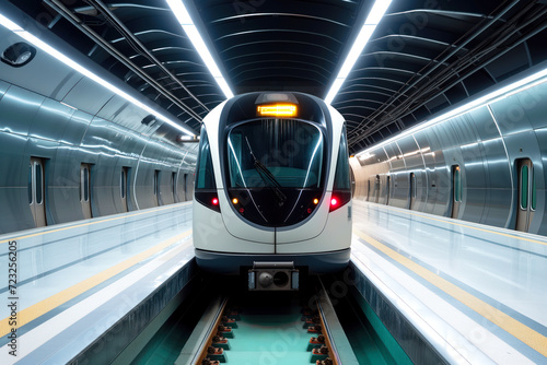 Metro wagon train metro at bottom of subway in a sleek urban design Generative AI