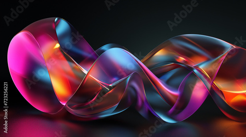 an abstract figure in the form of luminous waves with an iridescent gradient on a dark background with colored reflections for the background or wallpaper © Алексей Комиссаров