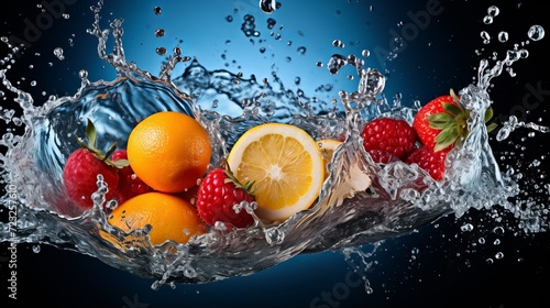 Splash water with freshnes fruits photo