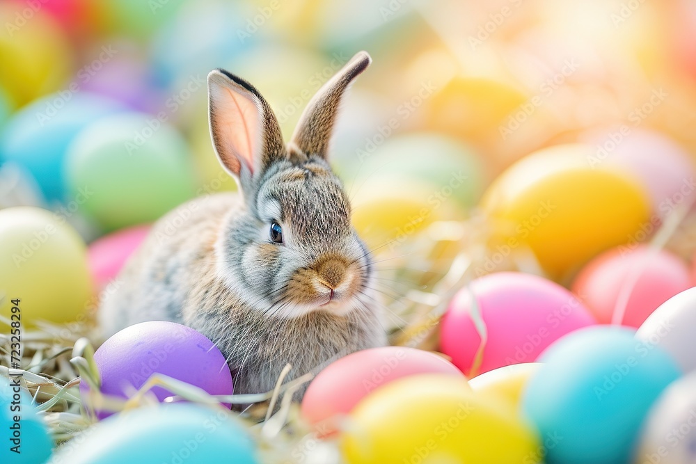 colourful eggs with cute rabbit
