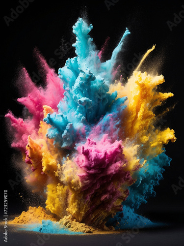 GENERATIVE AI, colorful powder explosions isolated on black background