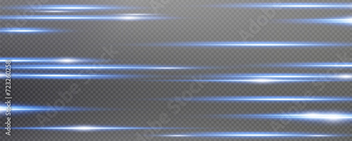 Set of realistic vector blue stars png. Set of vector suns png. Blue flares with highlights. Horizontal light lines, laser, flash. photo