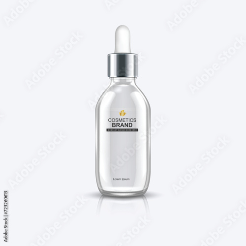 Dropper bottle mockup isolated on white background. Vector illustration. Front view. Сan be used for cosmetic, medical and other needs