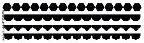 Scallop edge shapes, modern brutalism forms. Retro wave swiss design elements with frill border. Vector illustration.