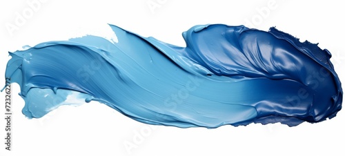 Blue acrylic oil paint background banner - Abstract stroke / splash stains blobs brush liquid cream of blue paint, isolated on white texture.