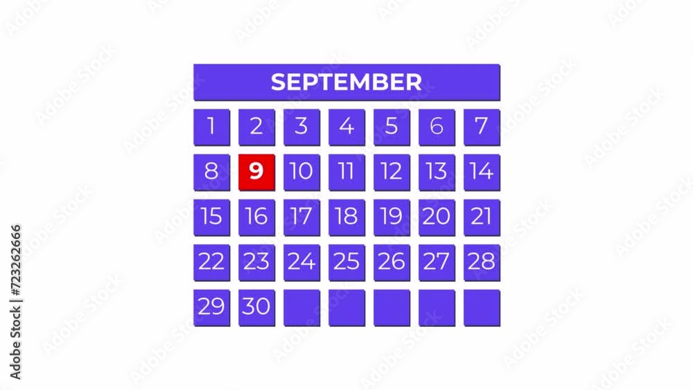9th September calendar icon animation. Alpha matte with transparent background 4K resolution. 9th September calendar icon animation. Alpha matte with transparent background 4K resolution.