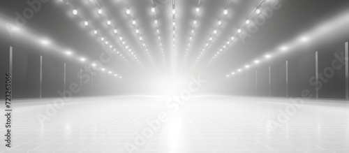 spot lights on round white podium in the darkness.
