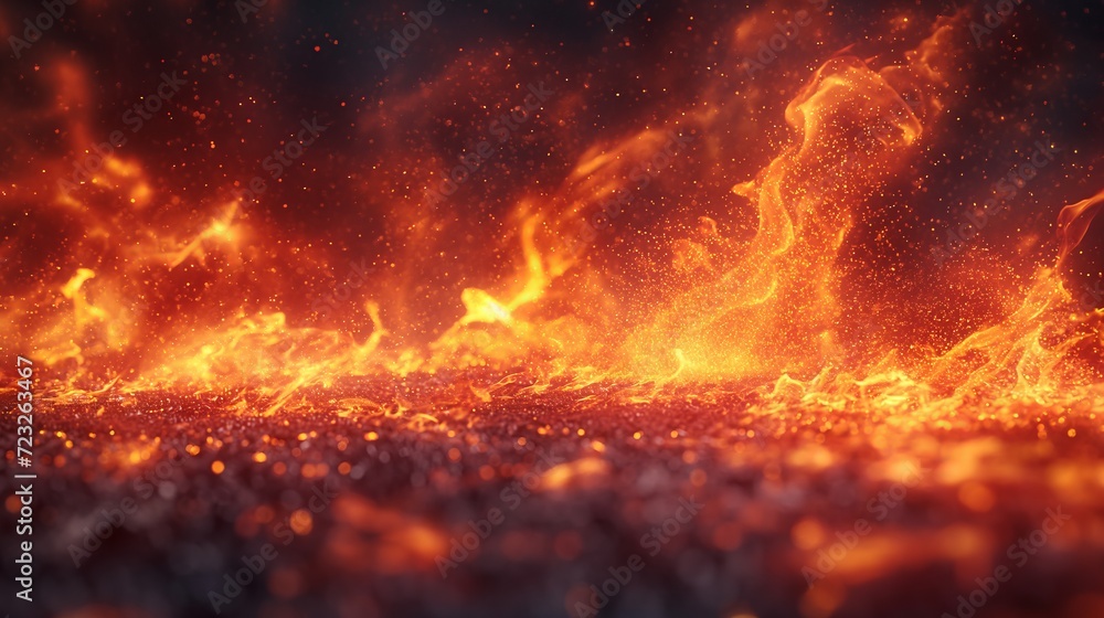 fire burns and fiery particles. Generative AI