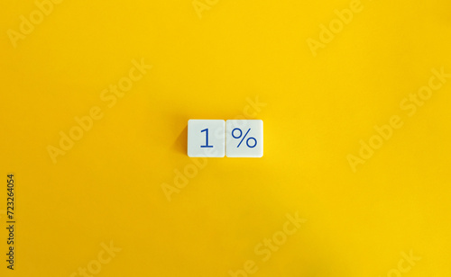 1% Banner. Extra Discount, Membership Concept. Letter Tiles on Yellow Background. Minimalist Aesthetics.