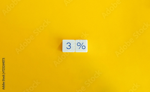 3 Percent Banner. Extra Discount, Membership Concept. Letter Tiles on Yellow Background. Minimalist Aesthetics.