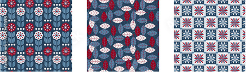 Nordic pattern wiht leaves  flowers and geometric elements