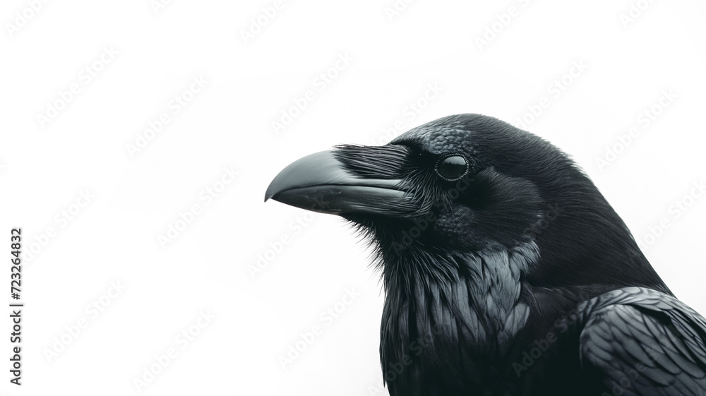Close up portrait of black raven isolated on white transparent background, png Close up portrait of black raven isolated on white transparent background, png