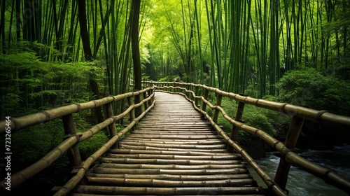 Wooden bridge in bamboo forest photo