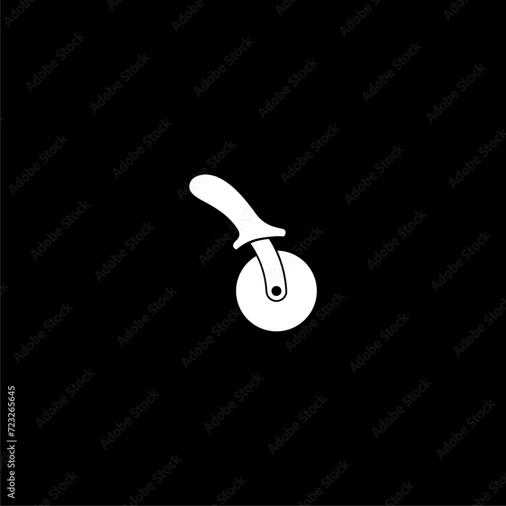 Pizza knife icon isolated onblack background. Pizza cutter sign. Pizza knife icon isolated onblack background. Pizza cutter sign.