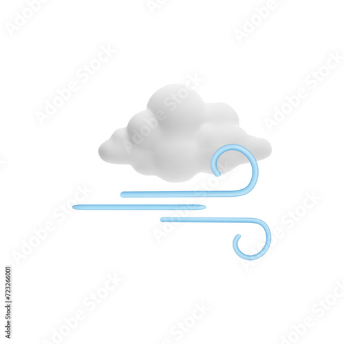 Plasticine cloud with blue lines wind sign 3D style