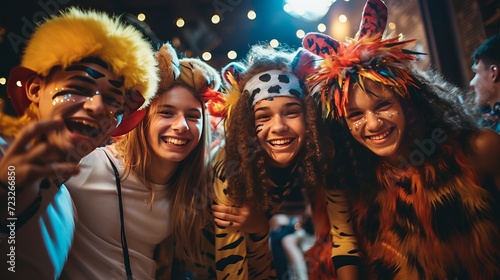 Young people at costumes party