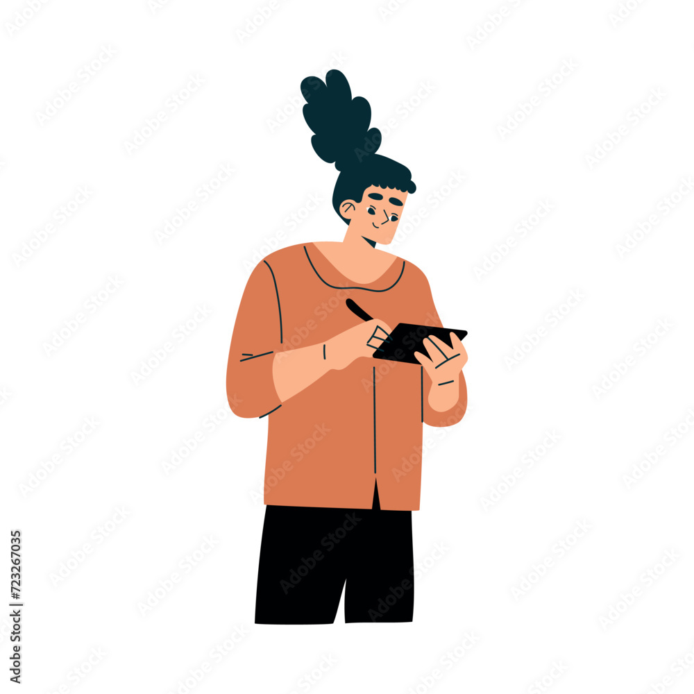 Logistics Service Woman Worker Character with Tablet Vector Illustration